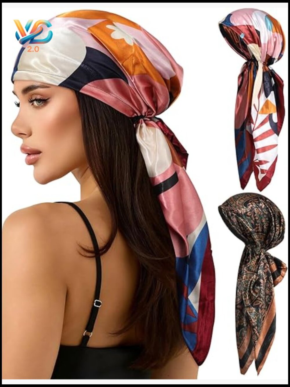 Pretied Head Scarf 2 Pack Women Chemo Headwear Turban Wrap Soft Stretchy